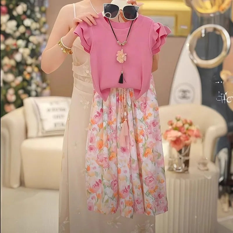 Girls’ Summer 2025 Flying Sleeve Two-Piece Set – Summer Kids Fashion Nepal | Tudoholic
