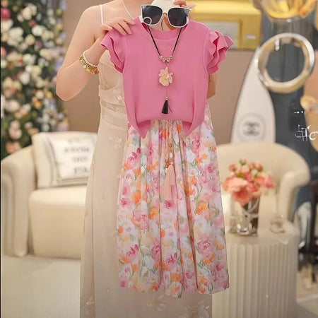 Girls’ Summer 2025 Flying Sleeve Two-Piece Set – Summer Kids Fashion Nepal | Tudoholic