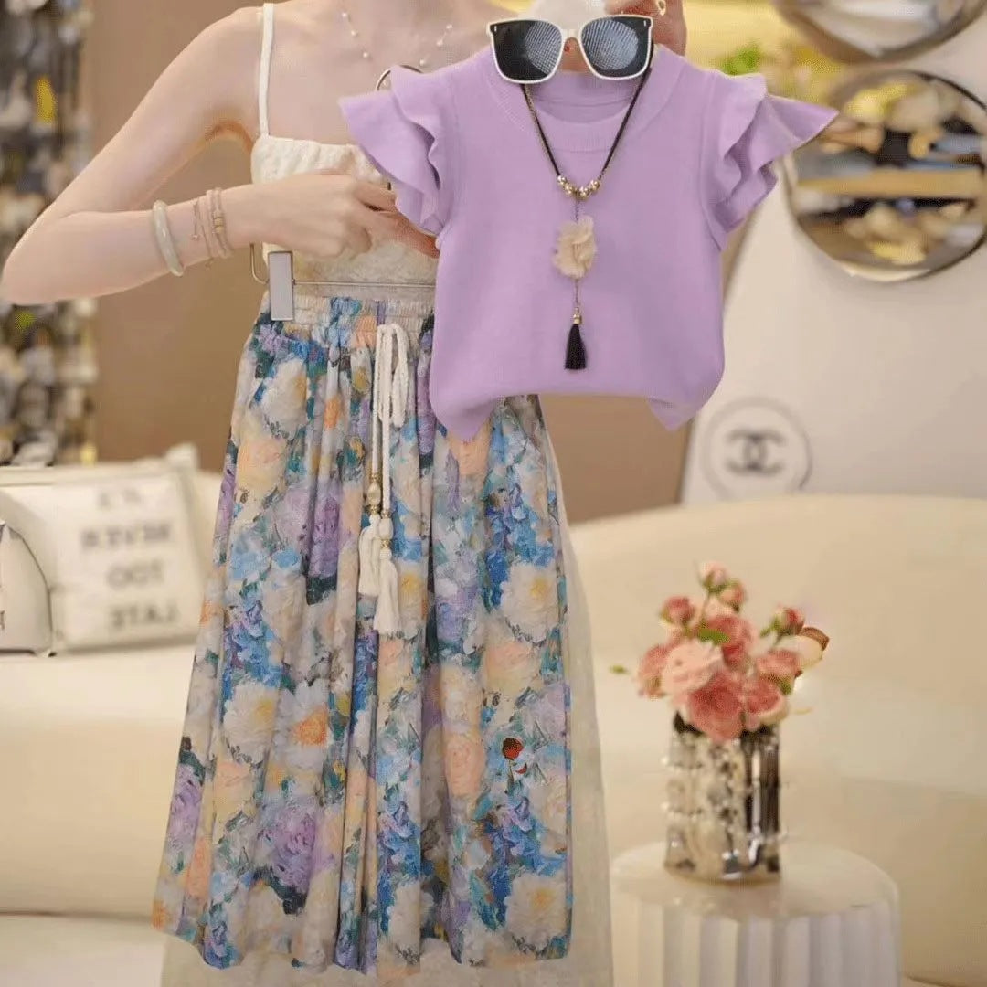 Girls’ Summer 2025 Flutter Sleeve Floral Two-Piece Set – Summer Kids Fashion Nepal | Tudoholic