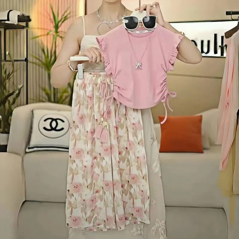 Girls’ Summer 2025 Flying Sleeve Wide-Leg Two-Piece Set – Summer Kids Fashion Nepal | Tudoholic