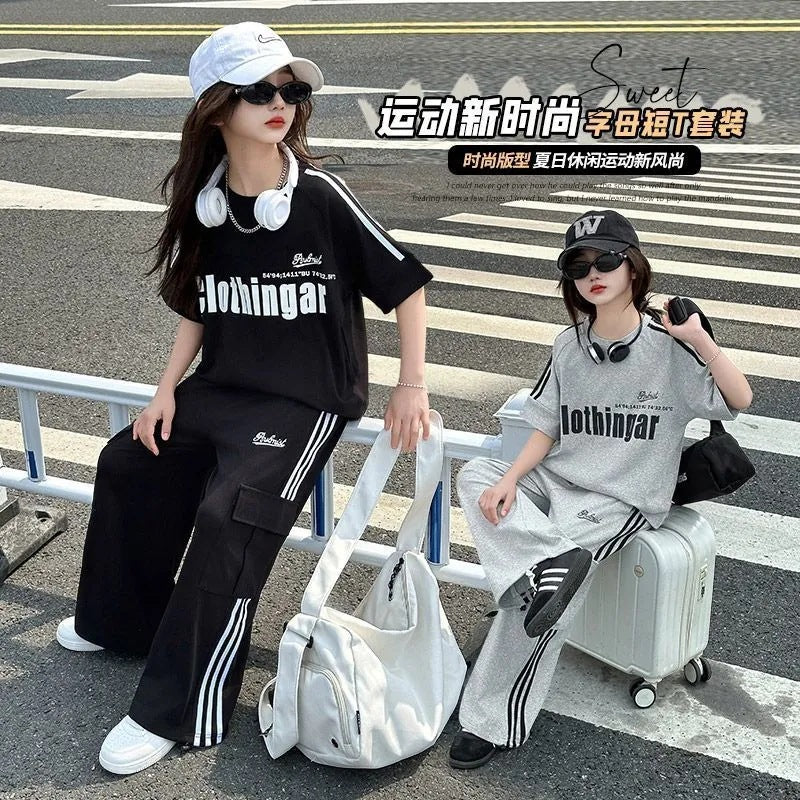 Girls’ Summer 2025 Korean-Style Two-Piece Sports Set – Summer Kids Fashion Nepal | Tudoholic