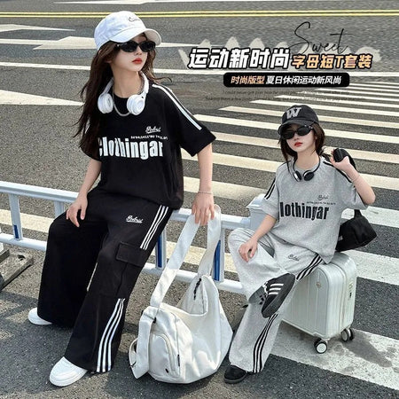 Girls’ Summer 2025 Korean-Style Two-Piece Sports Set – Summer Kids Fashion Nepal | Tudoholic