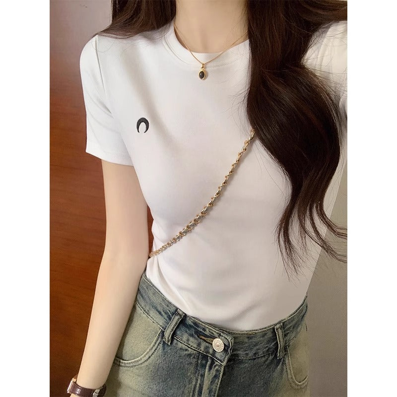 Women’s White Right Shoulder Slim Fit T-Shirt