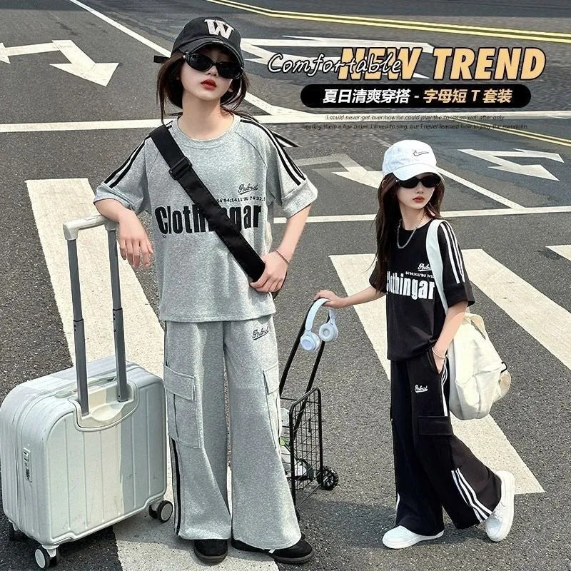 Girls’ Summer 2025 Korean-Style Two-Piece Sports Set – Summer Kids Fashion Nepal | Tudoholic