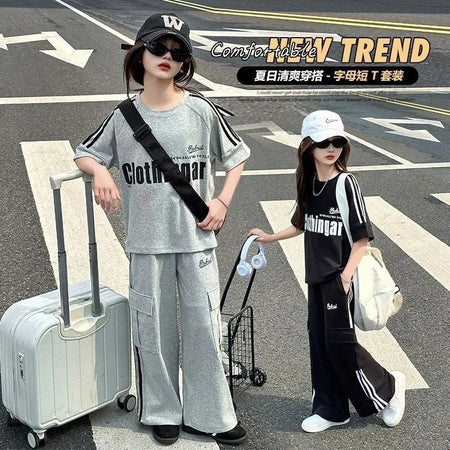 Girls’ Summer 2025 Korean-Style Two-Piece Sports Set – Summer Kids Fashion Nepal | Tudoholic