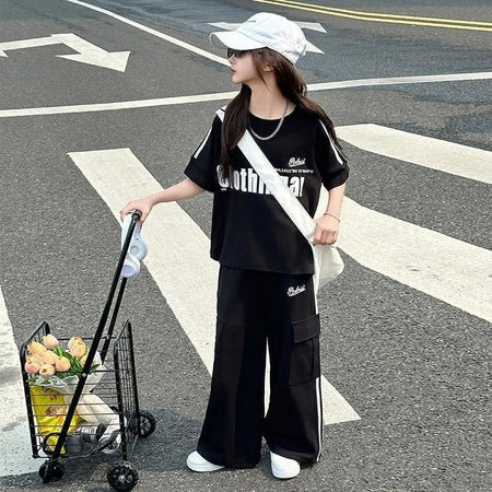 Girls’ Summer 2025 Korean-Style Two-Piece Sports Set – Summer Kids Fashion Nepal | Tudoholic