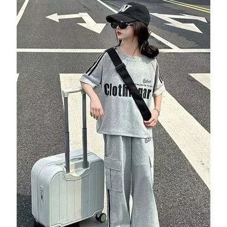 Girls’ Summer 2025 Korean-Style Two-Piece Sports Set – Summer Kids Fashion Nepal | Tudoholic