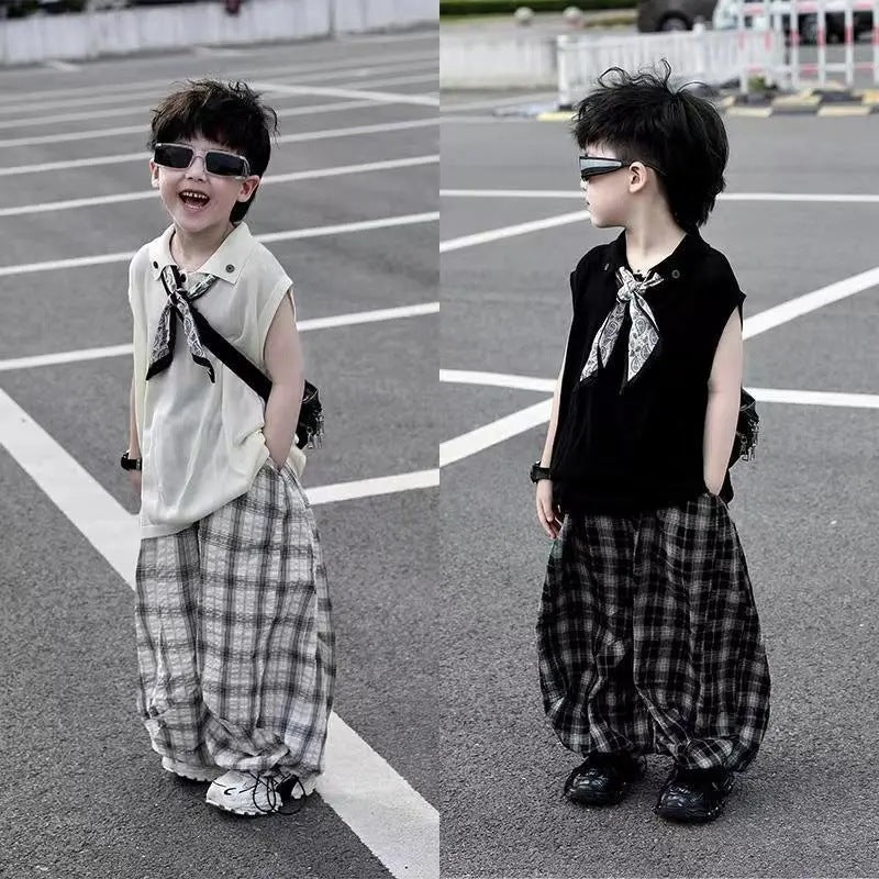 Boys’ Summer 2025 Sleeveless Vest & Anti-Mosquito Pants Set – Summer Kids Fashion Nepal | Tudoholic