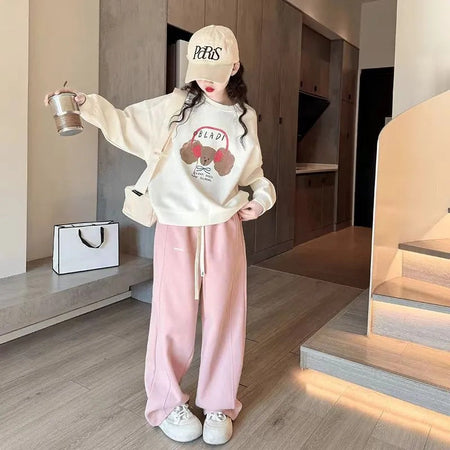 Girls’ Autumn 2024 Western-Style Sweat Two-Piece Set – Spring Autumn Kids Fashion Nepal | Tudoholic