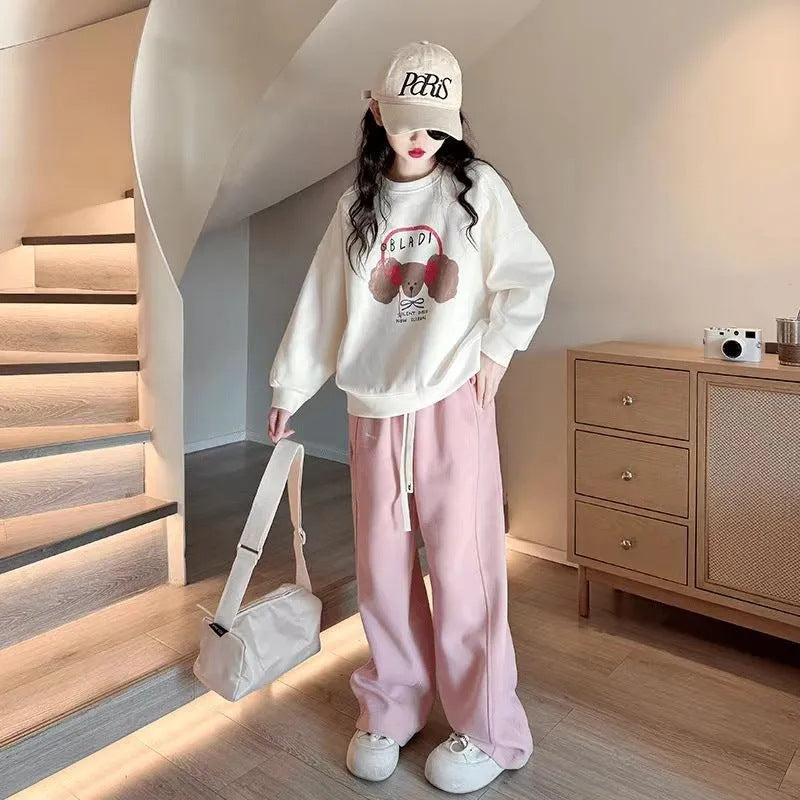 Girls’ Autumn 2024 Western-Style Sweat Two-Piece Set – Spring Autumn Kids Fashion Nepal | Tudoholic