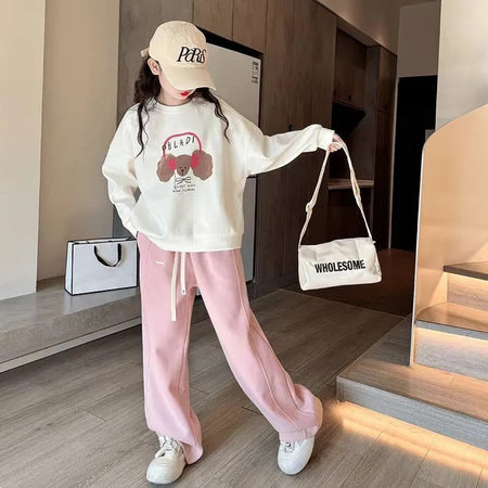 Girls’ Autumn 2024 Western-Style Sweat Two-Piece Set – Spring Autumn Kids Fashion Nepal | Tudoholic