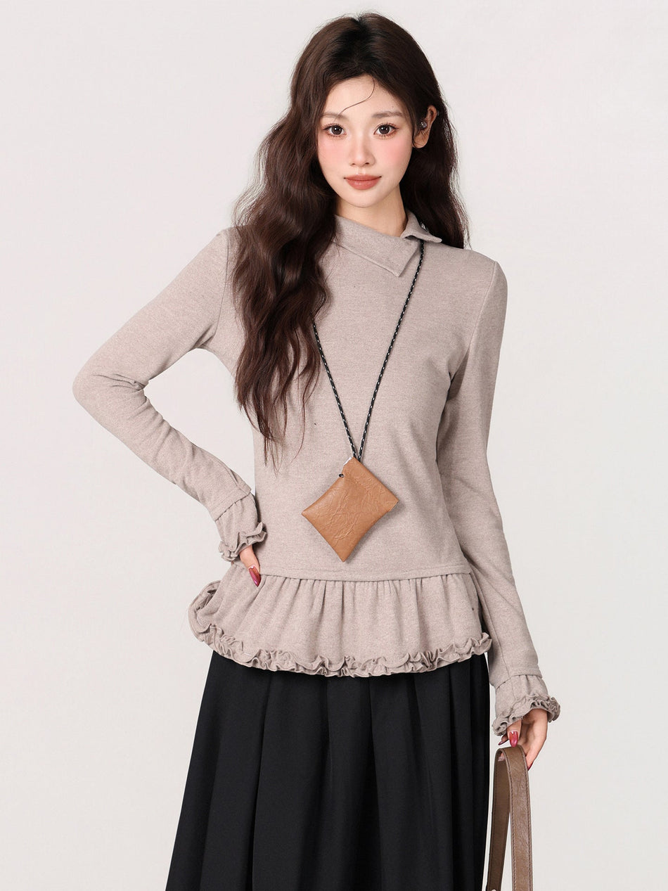 Women’s Velvet Lace Half Turtleneck Slim Winter Top
