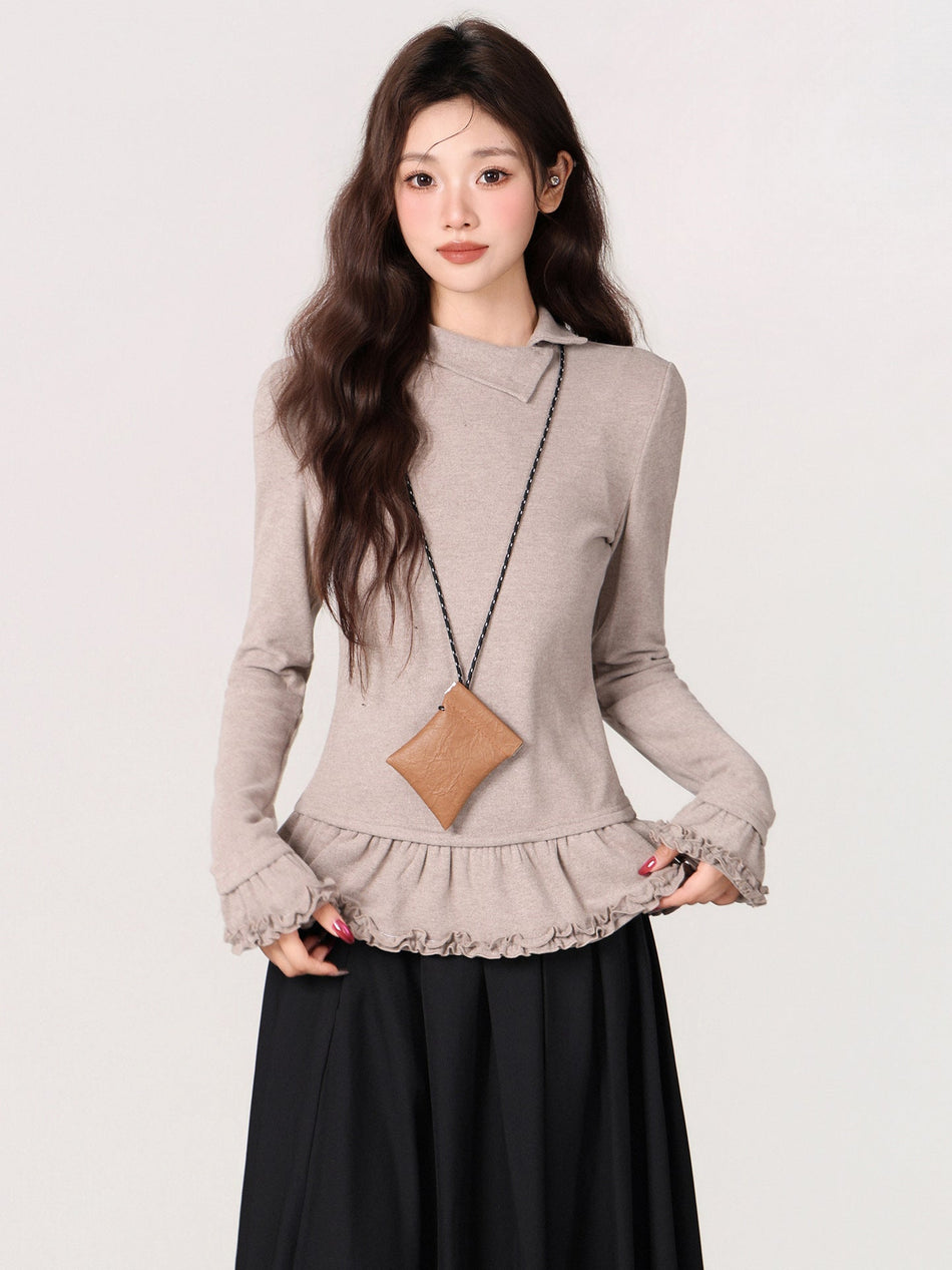 Women’s Velvet Lace Half Turtleneck Slim Winter Top
