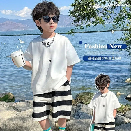 Boys’ Summer 2025 Korean-Style Two-Piece Casual Set – Summer Kids Fashion Nepal | Tudoholic