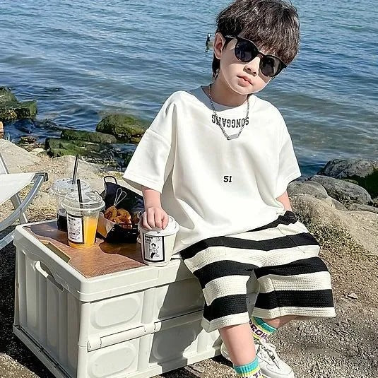 Boys’ Summer 2025 Korean-Style Two-Piece Casual Set – Summer Kids Fashion Nepal | Tudoholic