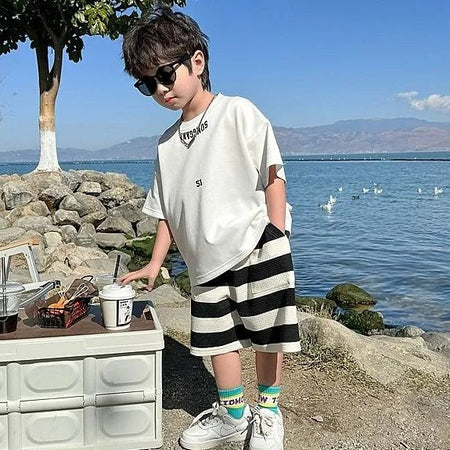 Boys’ Summer 2025 Korean-Style Two-Piece Casual Set – Summer Kids Fashion Nepal | Tudoholic