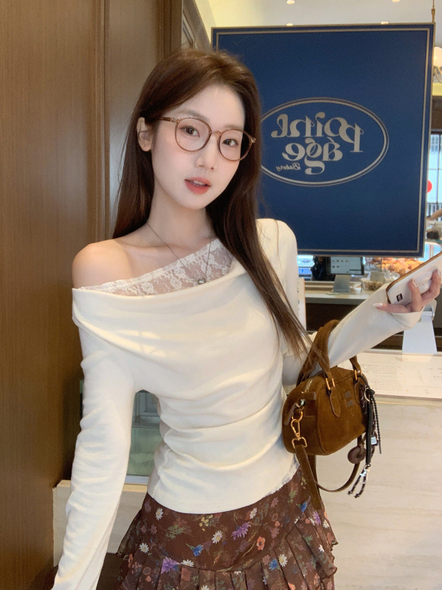 Lace One-Shoulder Slim Fit Top for Women 2026 Spring