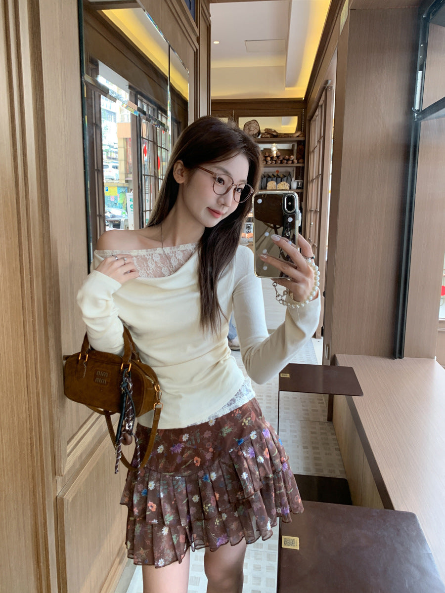 Lace One-Shoulder Slim Fit Top for Women 2026 Spring