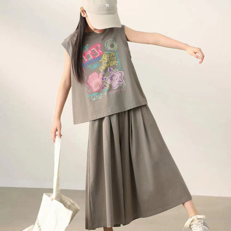 Girls’ Summer 2025 Vest & Wide-Leg Two-Piece Set – Summer Kids Fashion Nepal | Tudoholic