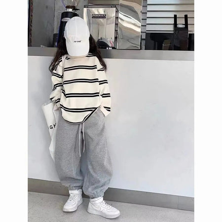 Girls’ Autumn 2024 Korean-Style Striped Two-Piece Set – Spring Autumn Kids Fashion Nepal | Tudoholic