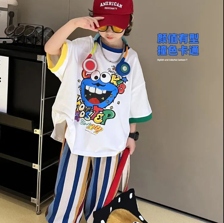 Boys’ Summer 2024 Korean-Style Two-Piece Trendy Set – Summer Kids Fashion Nepal | Tudoholic