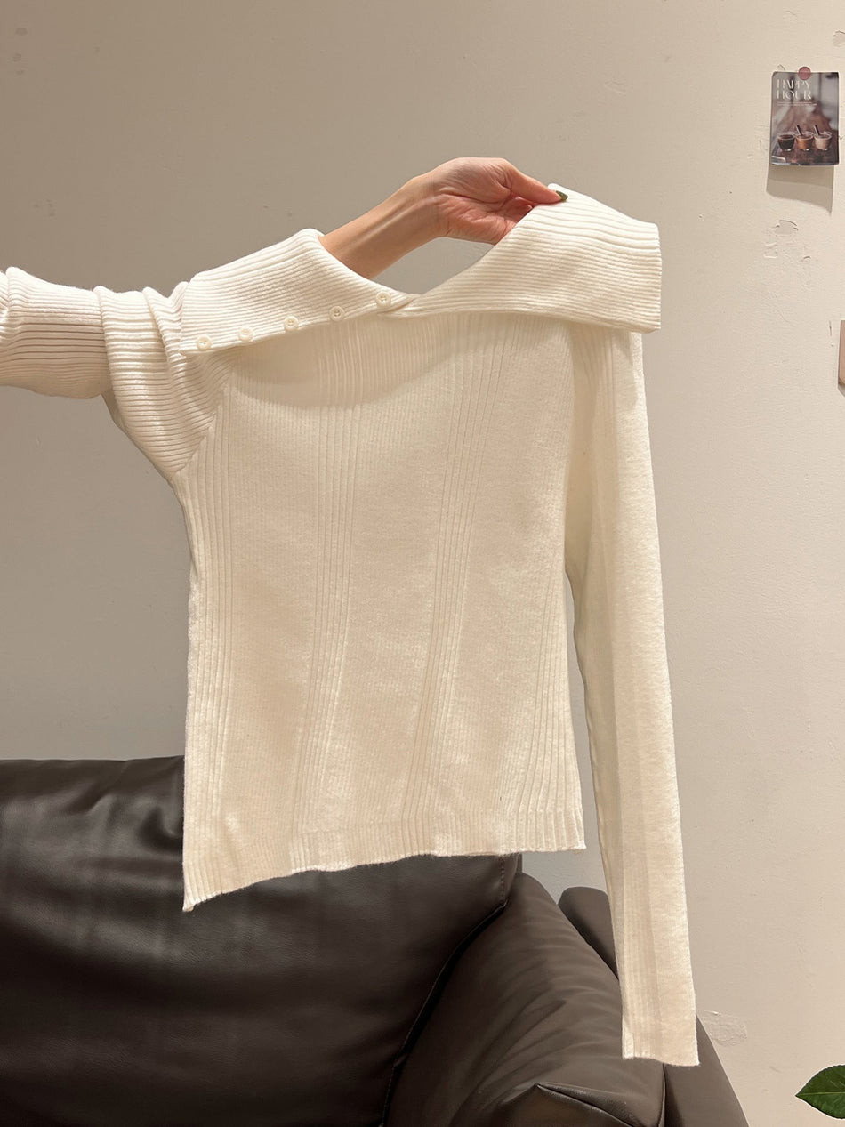 Korean Black One-Shoulder Knit Top for Women 2026
