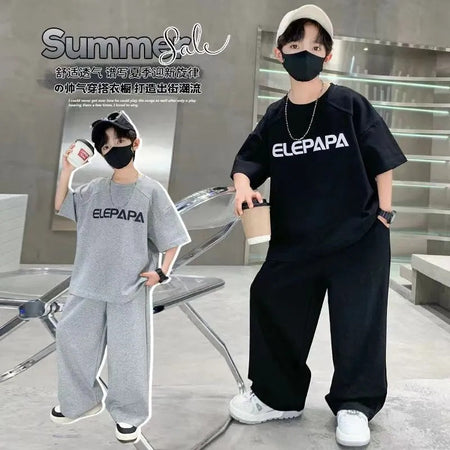 Boys Summer Suit 2025 New Medium and Large Kidsren's Summer Style Boys Korean Style Casual Kidsren's Clothing Two-Piece Su...