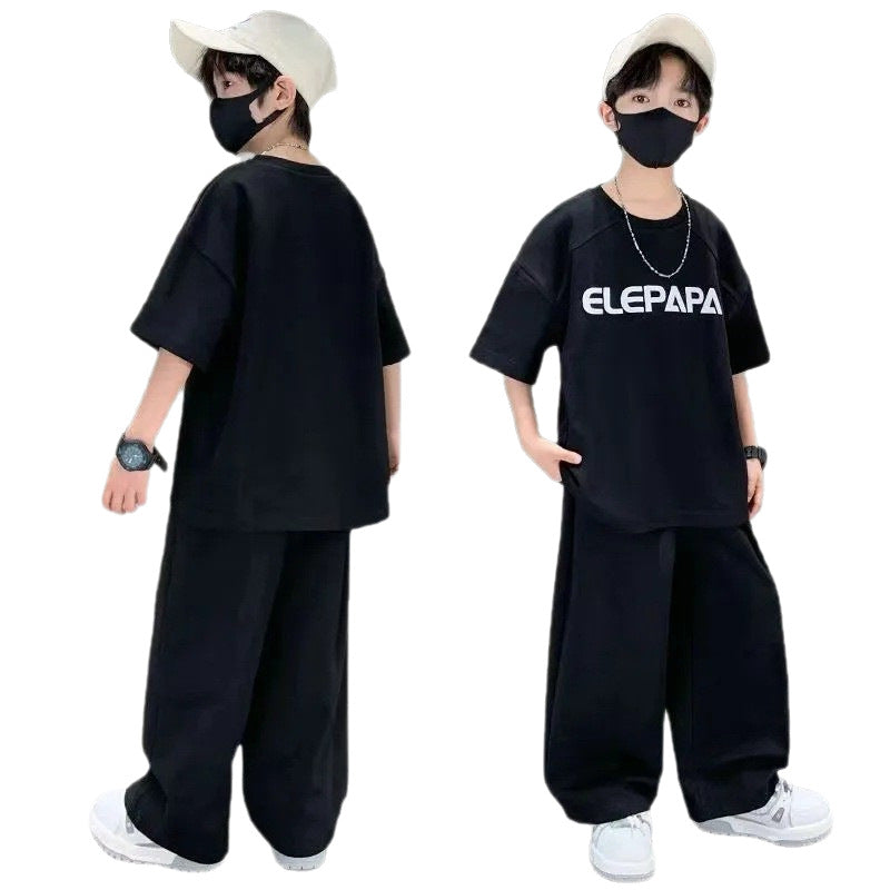 Boys Summer Suit 2025 New Medium and Large Kidsren's Summer Style Boys Korean Style Casual Kidsren's Clothing Two-Piece Su...