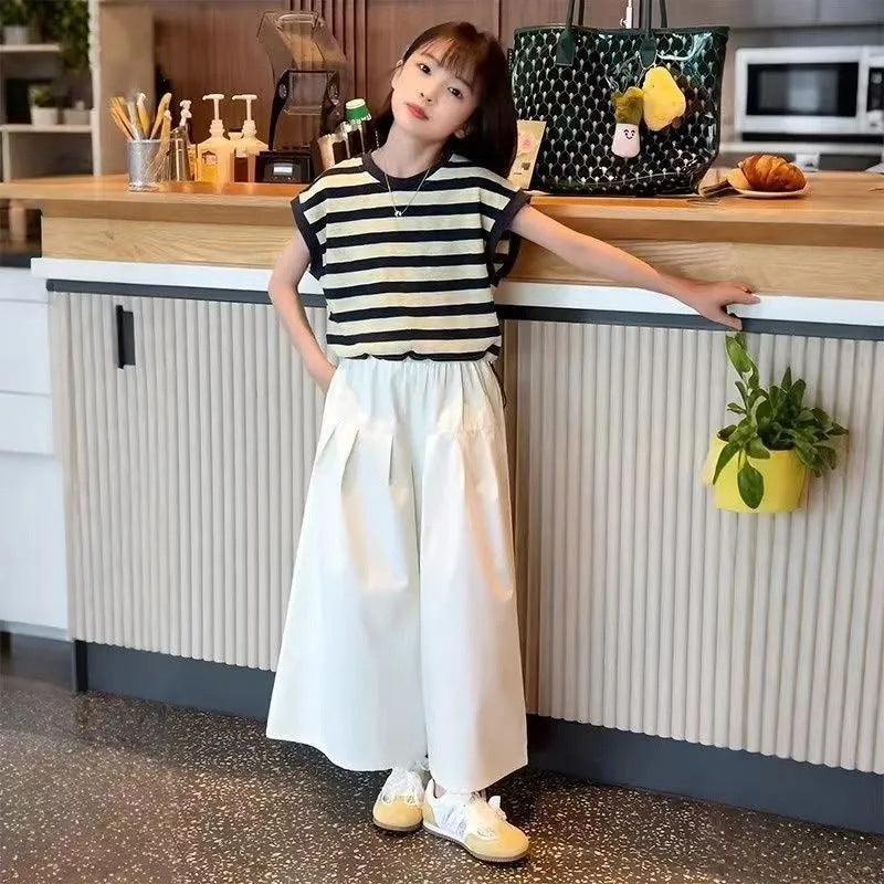 Girls’ Summer 2025 Striped Wide-Leg Two-Piece Set – Summer Kids Fashion Nepal | Tudoholic