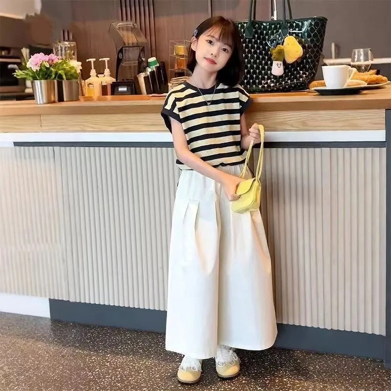 Girls’ Summer 2025 Striped Wide-Leg Two-Piece Set – Summer Kids Fashion Nepal | Tudoholic