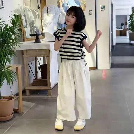 Girls’ Summer 2025 Striped Wide-Leg Two-Piece Set – Summer Kids Fashion Nepal | Tudoholic