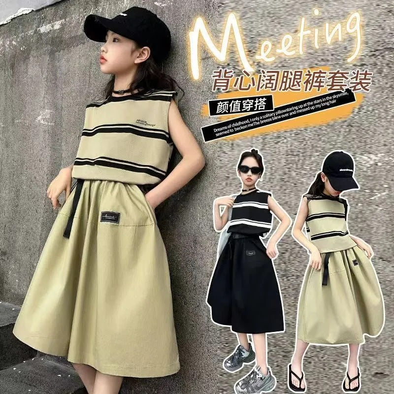 Girls’ Summer 2024 Striped Culottes Two-Piece Set – Summer Kids Fashion Nepal | Tudoholic