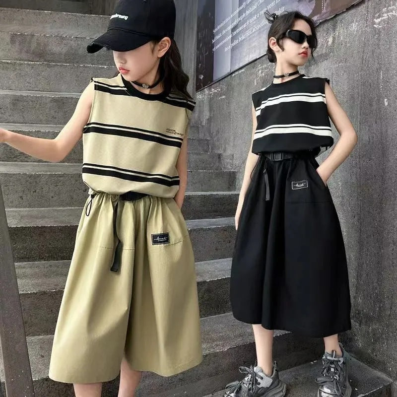 Girls’ Summer 2024 Striped Culottes Two-Piece Set – Summer Kids Fashion Nepal | Tudoholic
