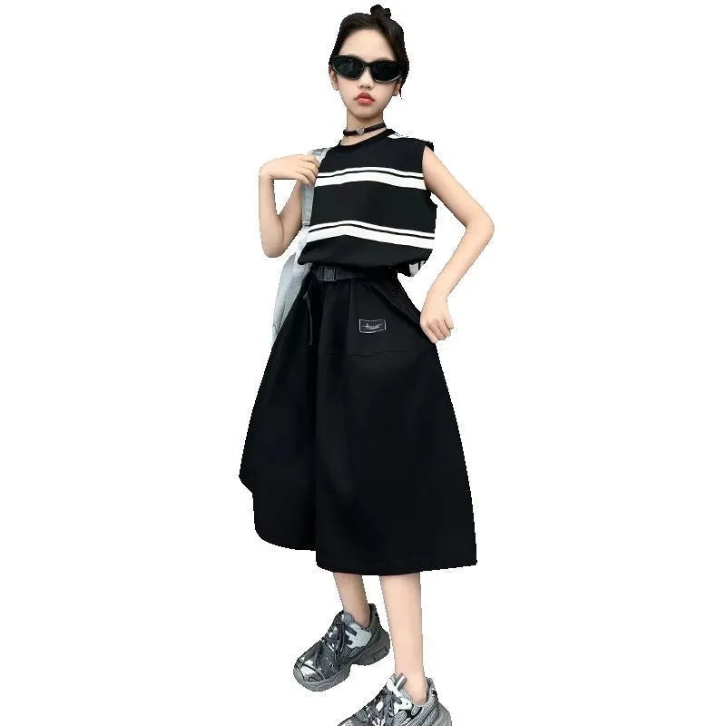 Girls’ Summer 2024 Striped Culottes Two-Piece Set – Summer Kids Fashion Nepal | Tudoholic