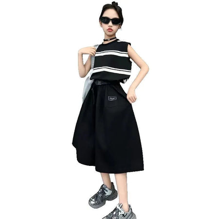 Girls’ Summer 2024 Striped Culottes Two-Piece Set – Summer Kids Fashion Nepal | Tudoholic