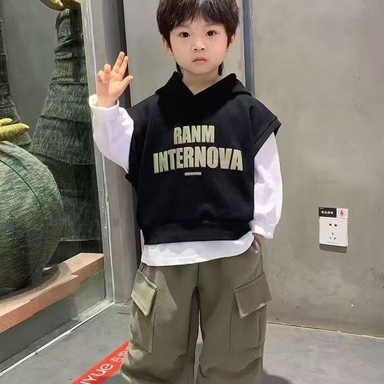 Kids’ 2025 Spring-Fall Hooded Vest Two-Piece Set – Spring Autumn Kids Fashion Nepal | Tudoholic