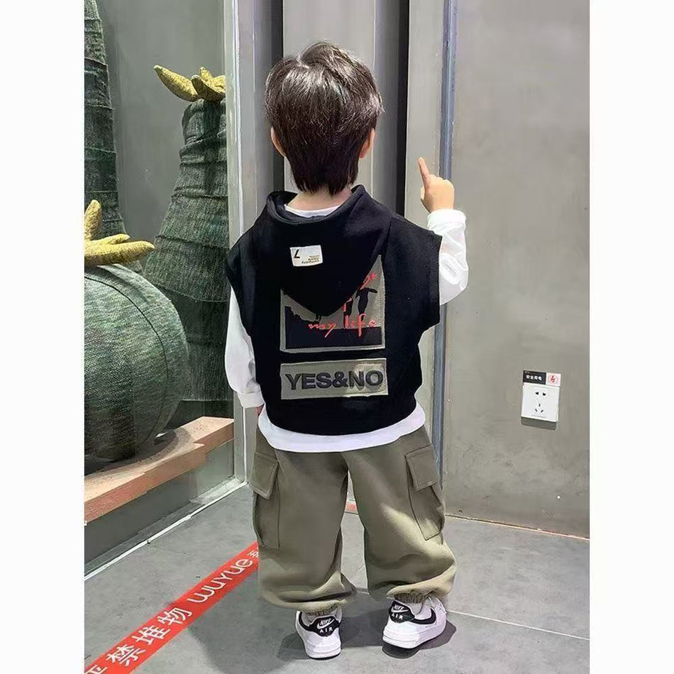 Kids’ 2025 Spring-Fall Hooded Vest Two-Piece Set – Spring Autumn Kids Fashion Nepal | Tudoholic