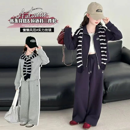 Girls’ Autumn 2025 Striped Shawl Jacket Two-Piece Set – Spring Autumn Kids Fashion Nepal | Tudoholic