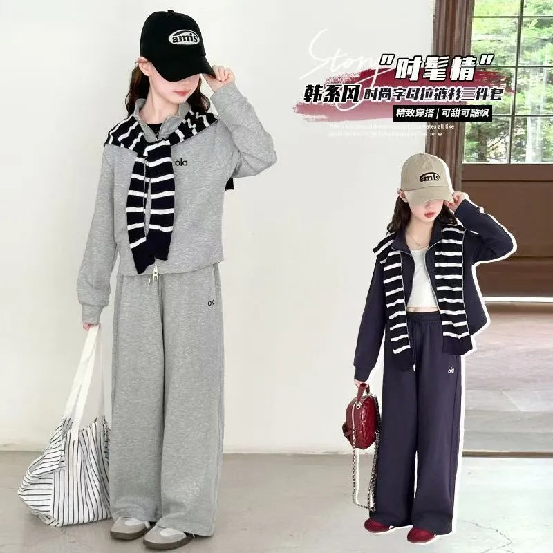 Girls’ Autumn 2025 Striped Shawl Jacket Two-Piece Set – Spring Autumn Kids Fashion Nepal | Tudoholic