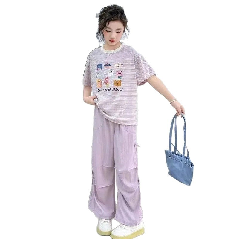 Girls’ Summer 2025 Cartoon Two-Piece Western Set – Summer Kids Fashion Nepal | Tudoholic