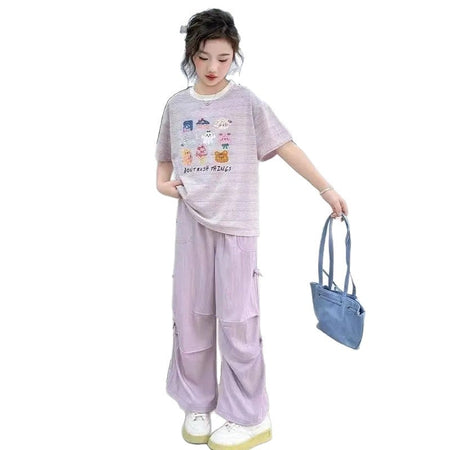 Girls’ Summer 2025 Cartoon Two-Piece Western Set – Summer Kids Fashion Nepal | Tudoholic