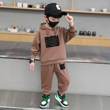 Boys’ Autumn 2025 Hooded Sweatshirt Two-Piece Set – Spring Autumn Kids Fashion Nepal | Tudoholic