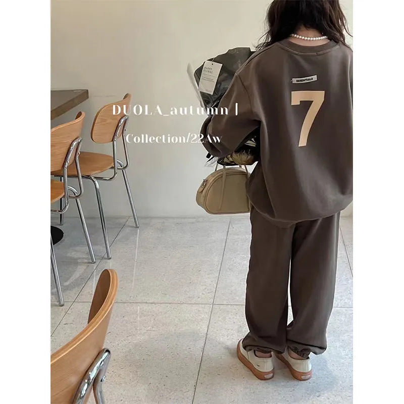 Korean-Style 2025 Kids’ Autumn Letter Sports Two-Piece – Spring Autumn Kids Fashion Nepal | Tudoholic