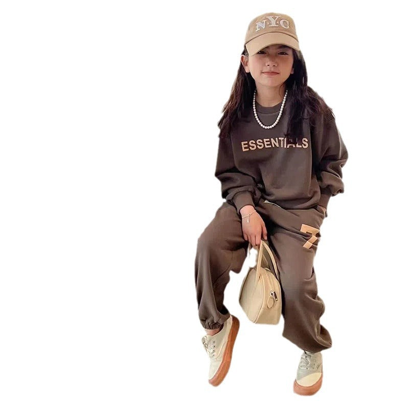 Korean-Style 2025 Kids’ Autumn Letter Sports Two-Piece – Spring Autumn Kids Fashion Nepal | Tudoholic