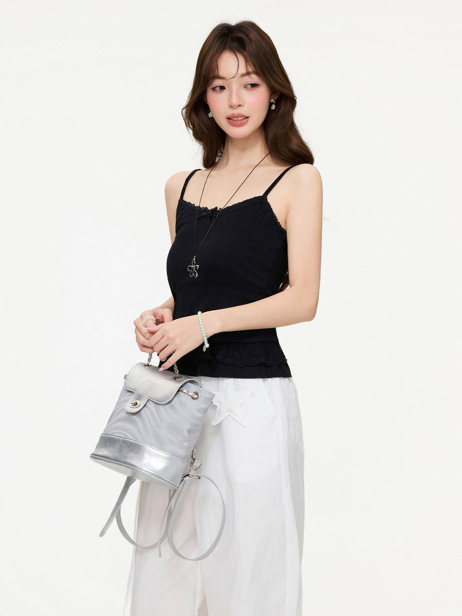 Bow Lace Hem Camisole Slim Top for Women 2026 Summer
