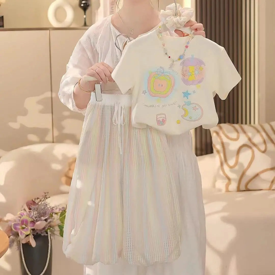 Girls’ Summer 2025 Graffiti Two-Piece Anti-Mosquito Set – Summer Kids Fashion Nepal | Tudoholic
