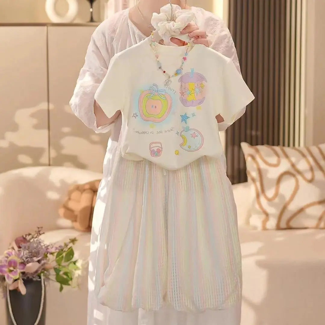 Girls’ Summer 2025 Graffiti Two-Piece Anti-Mosquito Set – Summer Kids Fashion Nepal | Tudoholic