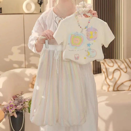 Girls’ Summer 2025 Graffiti Two-Piece Anti-Mosquito Set – Summer Kids Fashion Nepal | Tudoholic