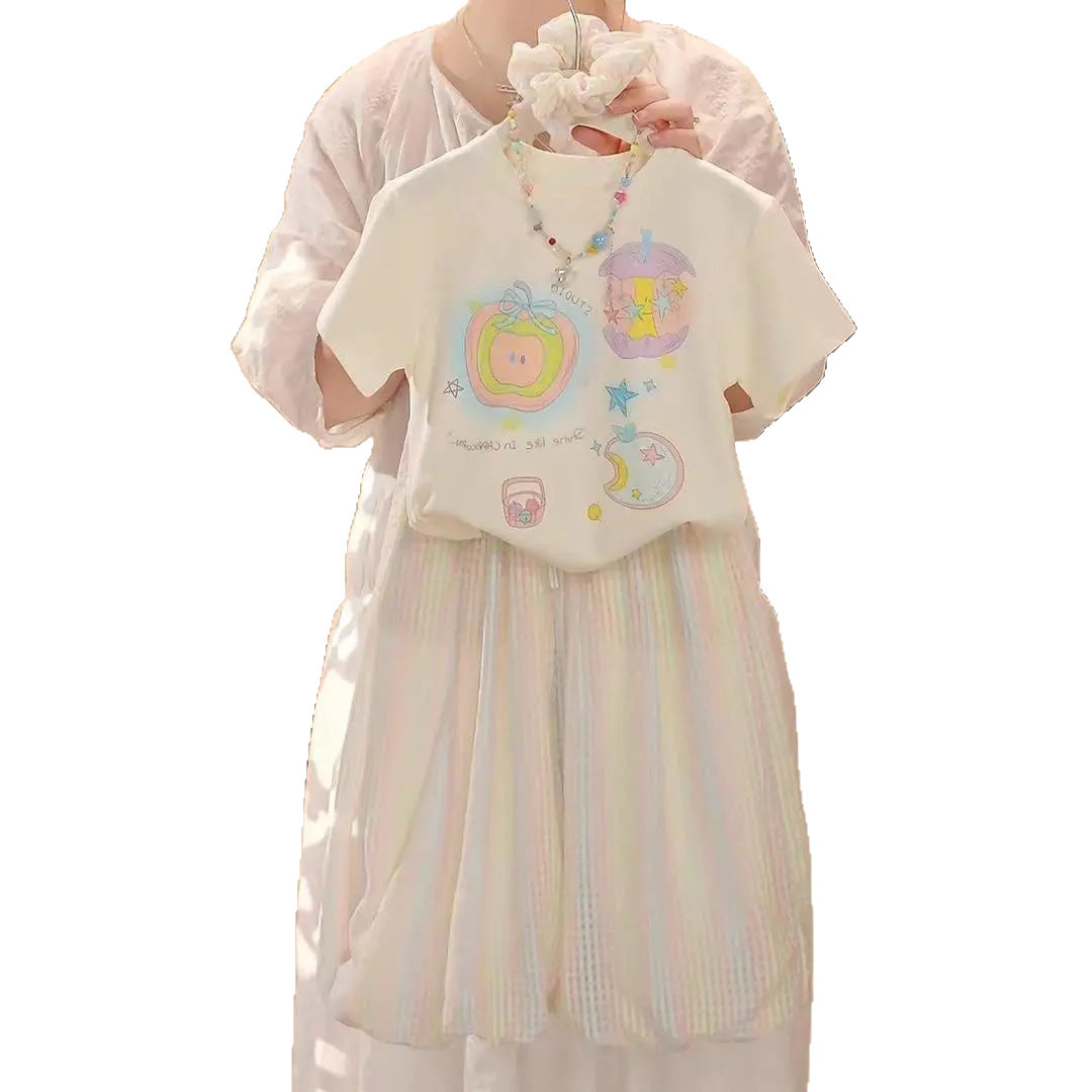 Girls’ Summer 2025 Graffiti Two-Piece Anti-Mosquito Set – Summer Kids Fashion Nepal | Tudoholic