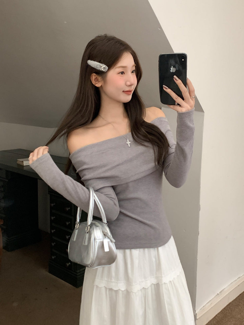One-Shoulder Brushed Slim Top for Women 2026 Autumn
